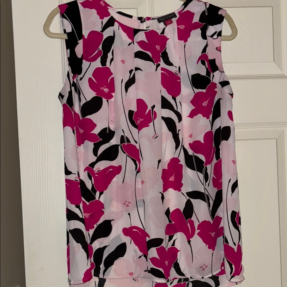 Vince Camuto Vibrant Pink and Black Floral Top